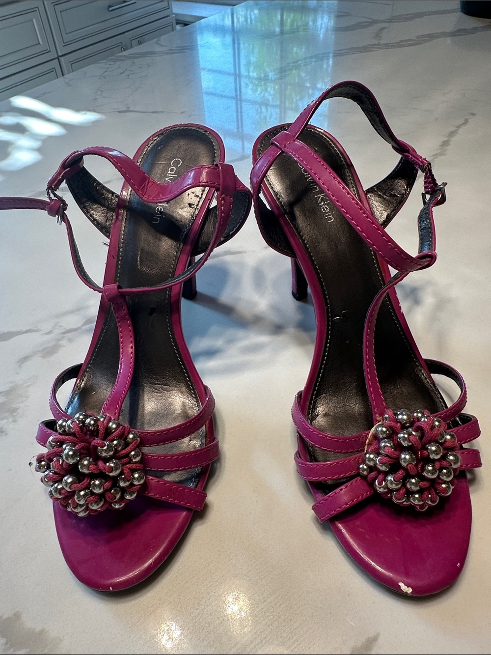 Calvin Klein Magenta Beaded Strappy Heels